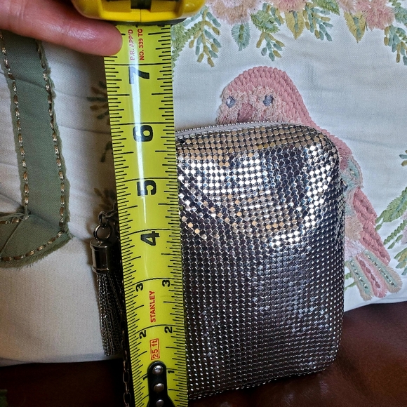 Whiting & Davis Silver Mesh Metal Tassel Crossbody - Picture 11 of 15